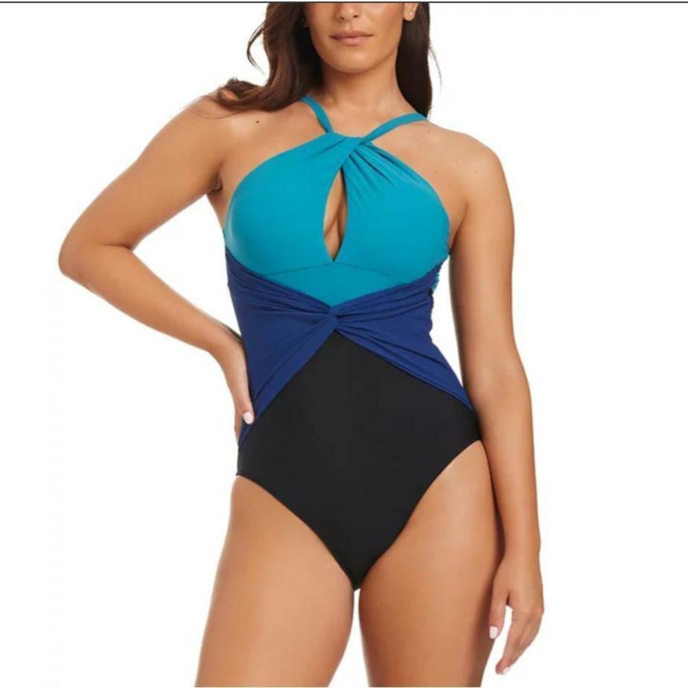 Beyond Control Women's Multicolor Twisted Halter One-Piece Swimsuit 12